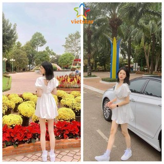 Váy tiểu thư trắng buộc nơ sau dáng ngắn - viet_star