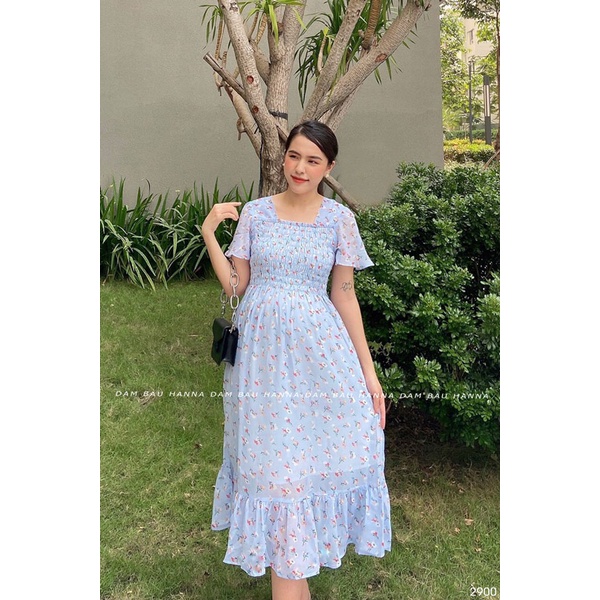 [SIZE 40-85KG] Đầm bầu maxi voan hoa mềm mát co dãn kiểu dễ thương fom dài có size bầu 85kg vẫn thoải mái mát mẻ