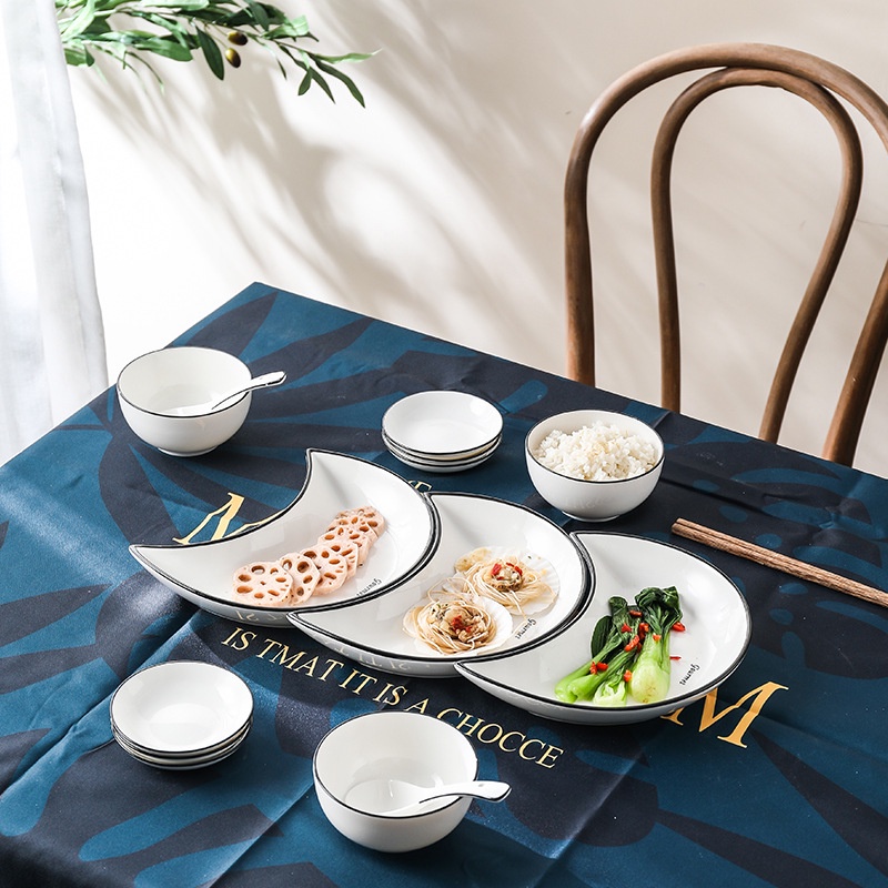 [Sẵn + Ảnh thật] SET 5 đĩa sứ hình bán nguyệt cao cấp, Bộ đĩa xếp cánh hoa, decor sang trọng #diasu