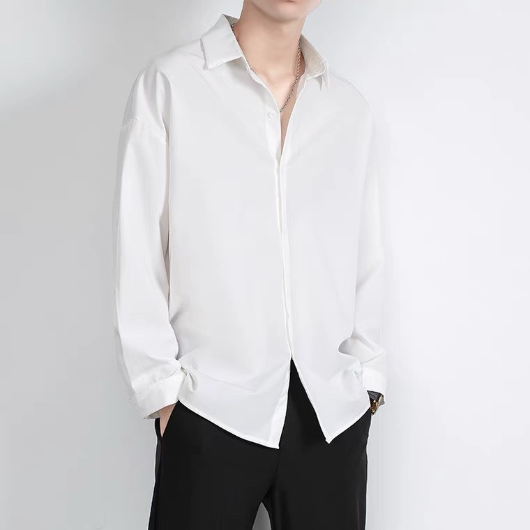 Áo sơ mi Nam nữ trơn trắng đen basic, Áo sơ mi dài tay nam nữ vải lụa mềm mịn phong cách Unisex Hàn Quốc 2022
