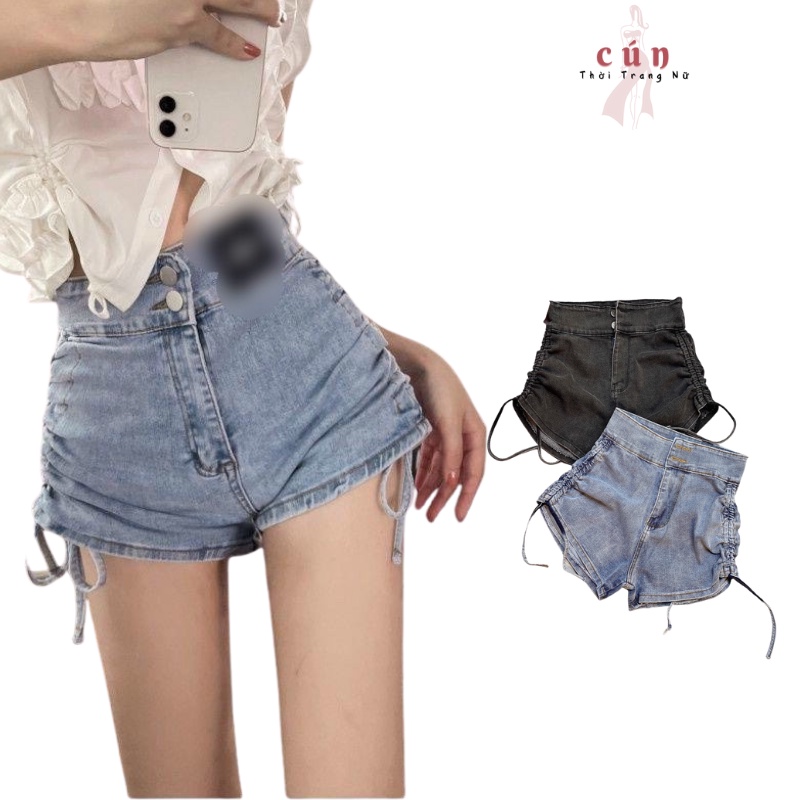 Quần short Jean nữ rút dây 2 hông cạp cao tôn dáng C475 Hàng đẹp,Thiết kế hiện đại, trẻ trung, năng động