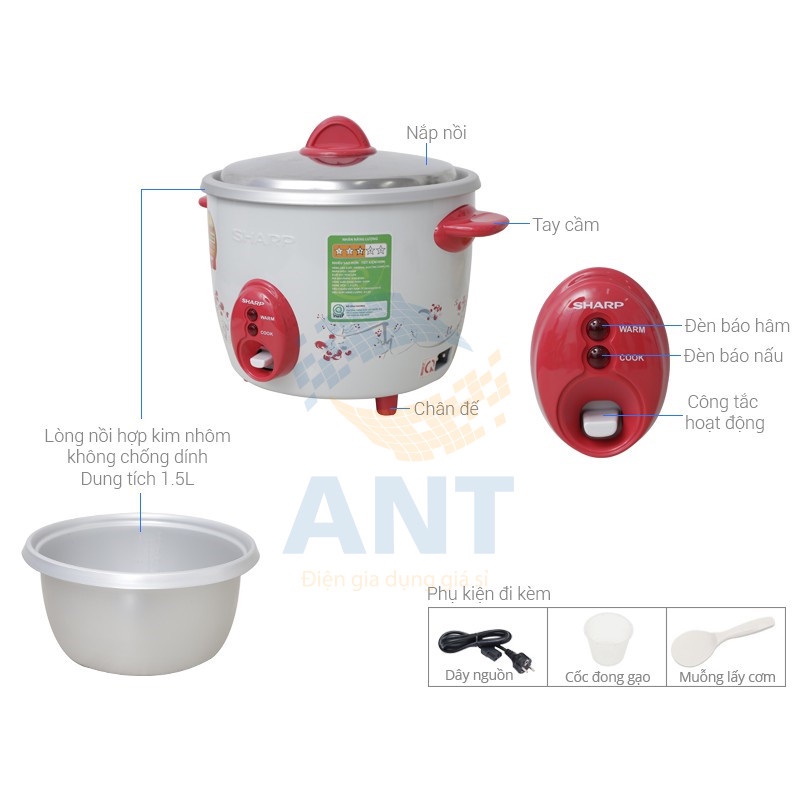 Nồi Cơm Điện Nắp Rời 2.2 LChính Hãng SHAP Bảo Hành 1 Năm
