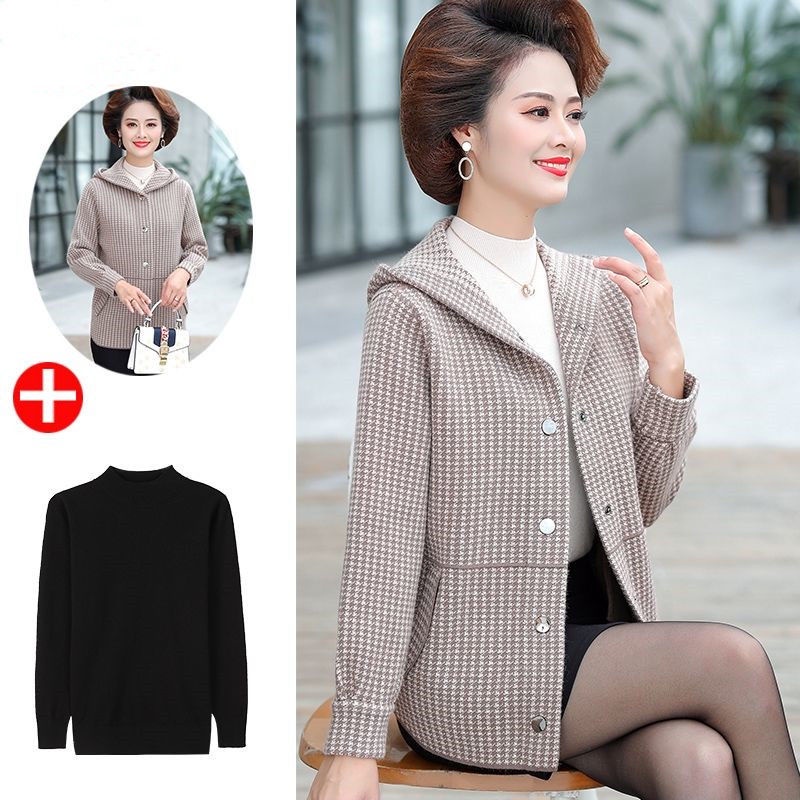 Mẹ trung niên áo khoác mùa thu mới 50 tuổi phụ nữ len xuân