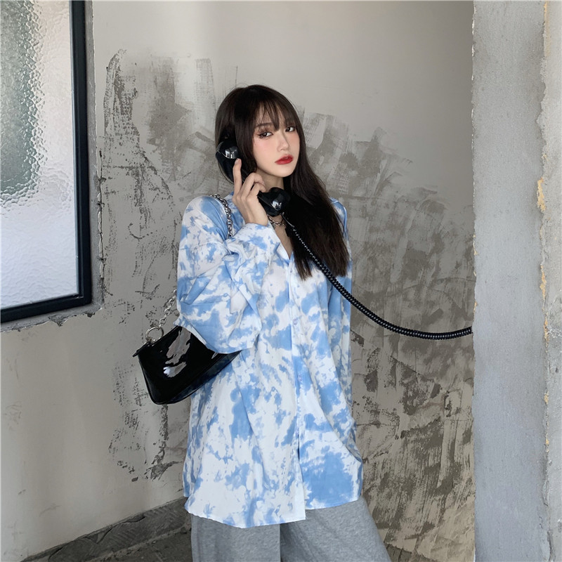 SUXI Áo Sơ Mi Nữ Tay Dài Màu Nhuộm Phong Cách Retro Thời Trang