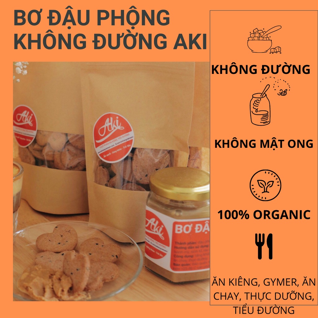 COMBO 2 hũ bơ đậu phộng không đường organic giảm cân AKI dùng như mứt phết