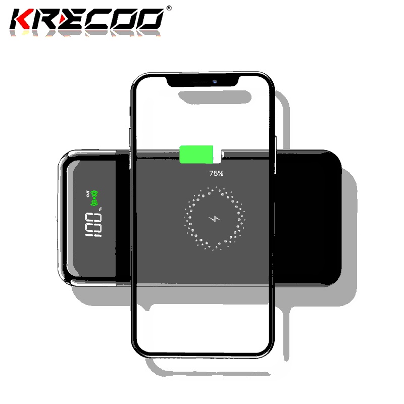 Sạc Dự Phòng KRECOO Dung Lượng 60000mah Hỗ Trợ Sạc Nhanh Không Dây Tích Hợp Đèn LED 2 Cổng Cắm USB Màn Hình Kỹ Thuật Số