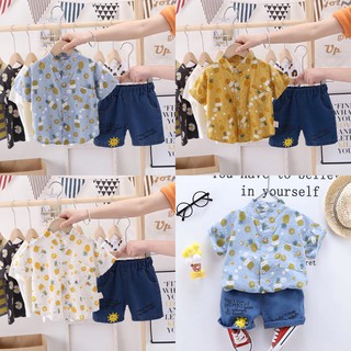 Set áo sơ mi dứa quần giả bò cho bé trai