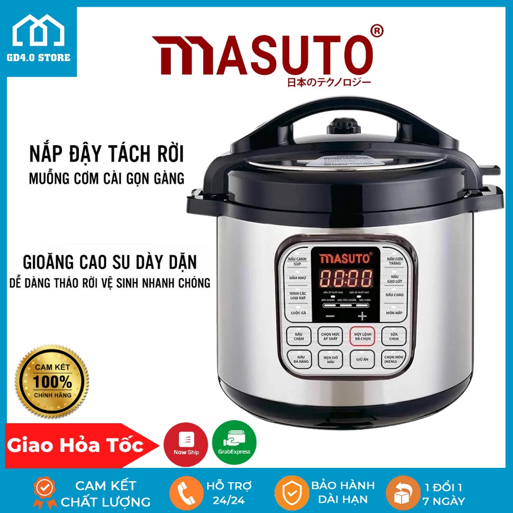 Nồi Áp Suất Điện Masuto 6L Đa Chức Năng, Nút Cảm Ứng, Tích Hợp 12 Chương Trình Nấu Ăn Tự Động Thông Minh