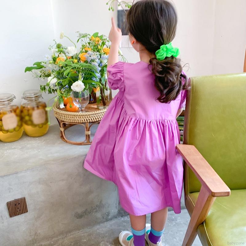 Đầm Công Chúa Tay Phồng Màu Trơn Kiểu Hàn Quốc Xinh Xắn Cho Bé Gái