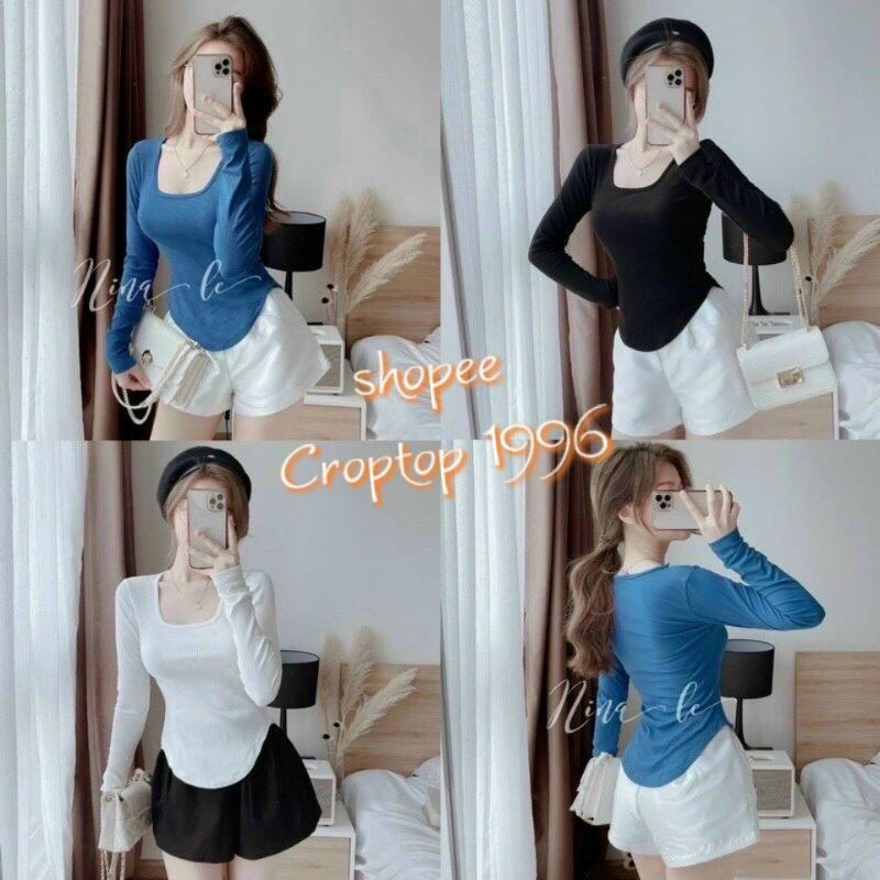 Áo thu đông Croptop LEN TĂM , vạt bầu cổ vuông ôm body. mã CRT04