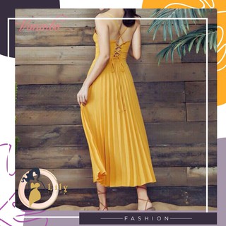 - 💥💥💥Đầm maxi vàng dập ly 2 dây đan lưng