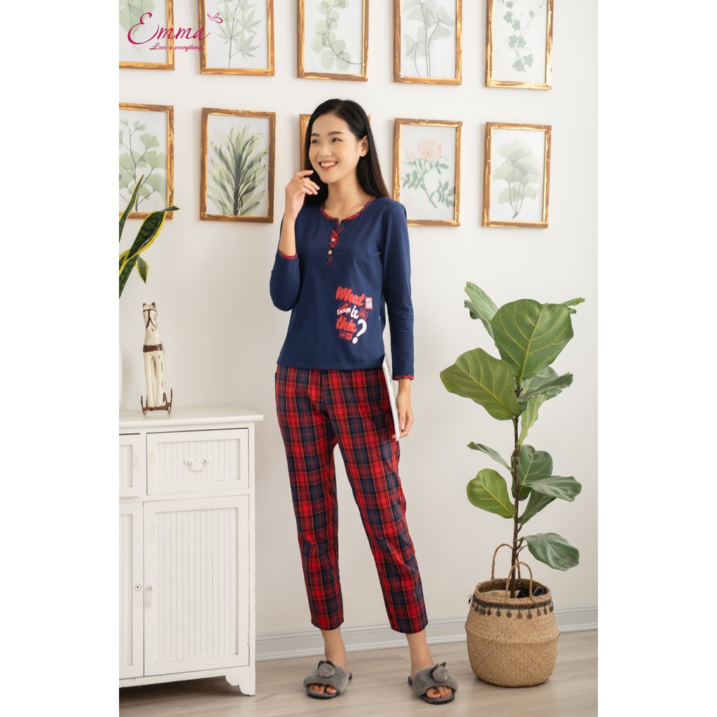 Bộ Đồ Mặc Nhà Áo Dài Quần Dài Chất Liệu Cotton EMMA ETCK.9025.12