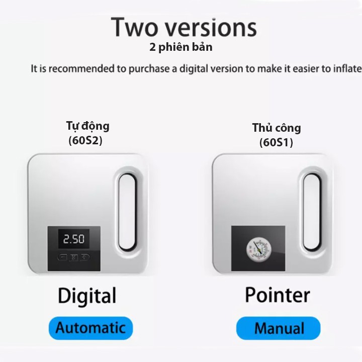 Bơm lốp xe oto cầm tay 60S dùng tẩu sạc