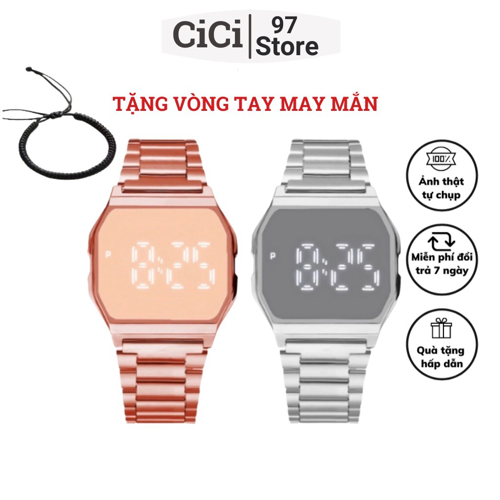 Đồng hồ nam, nữ điện tử đeo tay tráng gương cảm ứng cao cấp, dây thép sang trọng hiện đại cho giới trẻ DHNN01 - HÀNG MỚI
