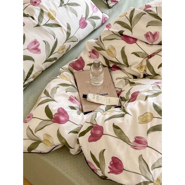 Set chăn ga gối cotton living. hàng mới về. mẫu hoa tulip