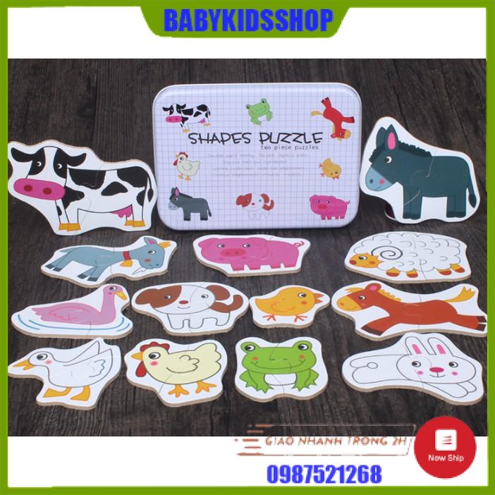 Đồ chơi bộ ghép hình hộp sắt 2 mảnh Shapes Puzzle thông minh cho bé