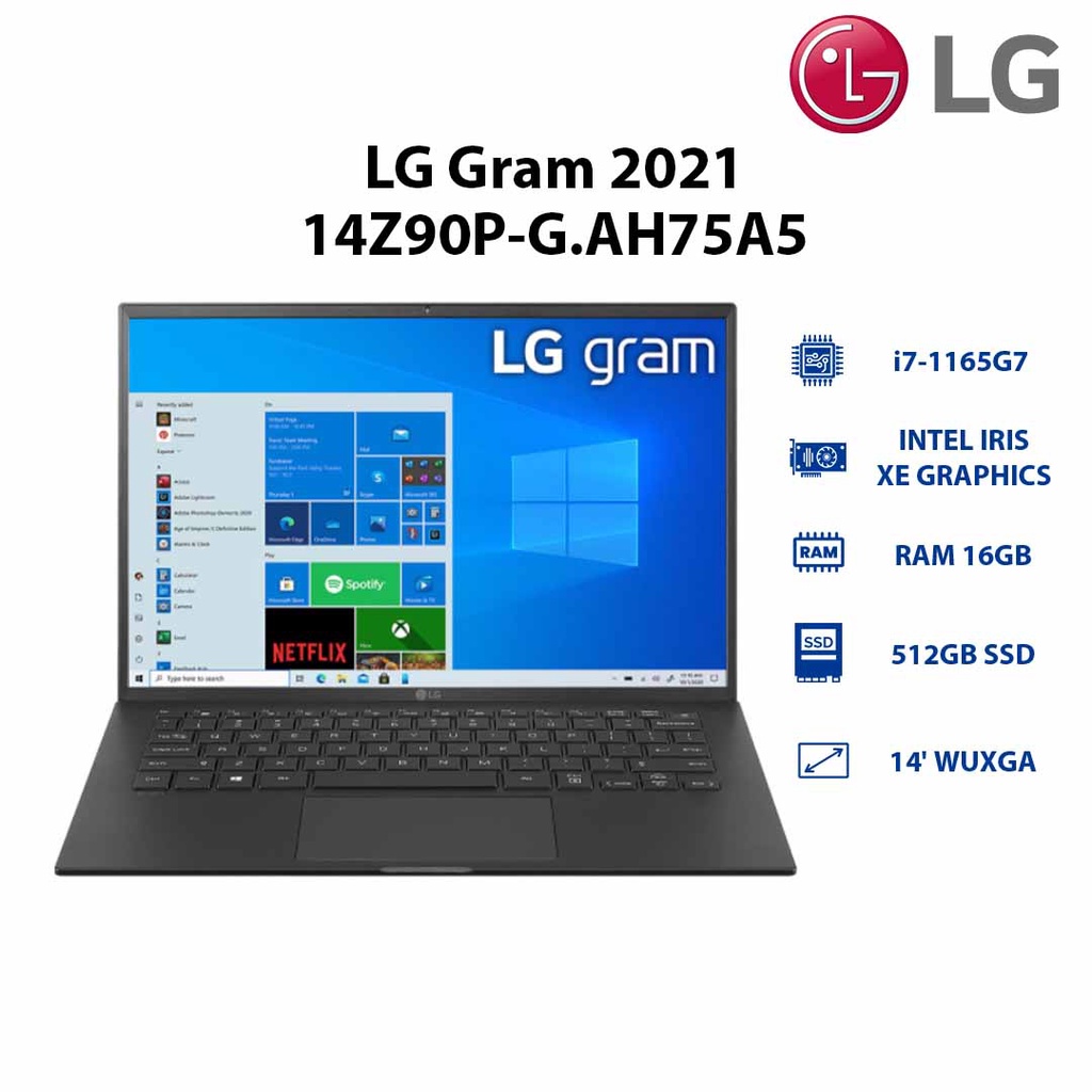 Laptop LG Gram 2021 14Z90P-G.AH75A5 (i7-1165G7 | 16GB | 512GB | Intel Iris Xe Graphics | 14' WUXGA | Win 10)