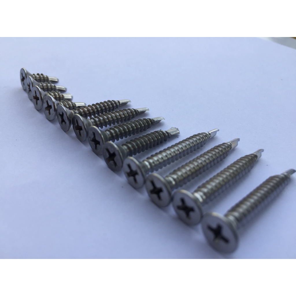 Vít chìm, vít tự khoan inox 304 đầu bằng các cỡ set 100gr