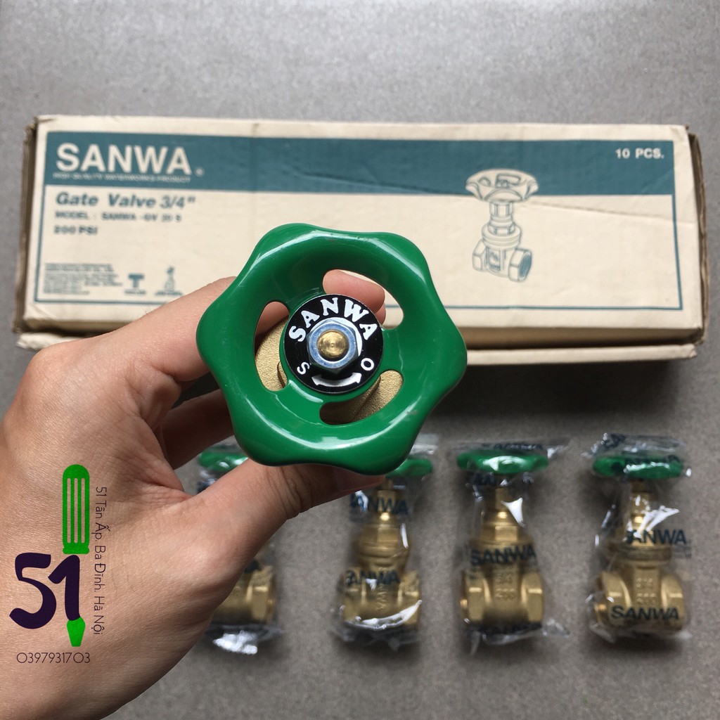 Van cửa đồng Sanwa cỡ ren 20 (hoặc cỡ ren 27mm) | Van cổng đồng tay vặn