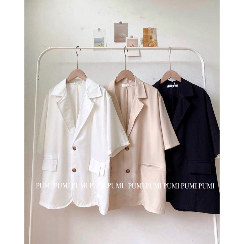 Áo khoác vest tay ngắn freesize form rộng Pumi | BigBuy360 - bigbuy360.vn