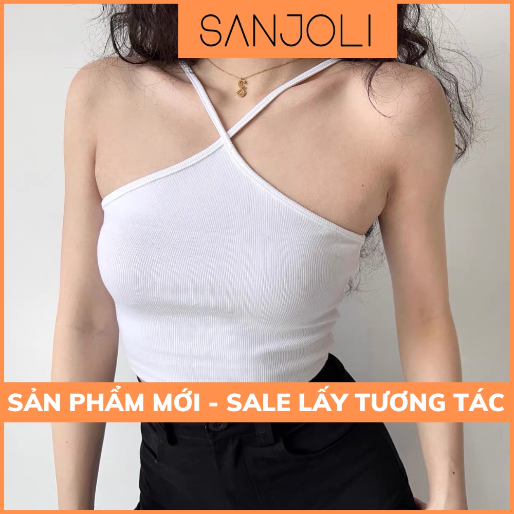 Áo 2 Dây SANJOLI Áo Croptop Chữ V Đan Chéo Chất Thun Gân AO066