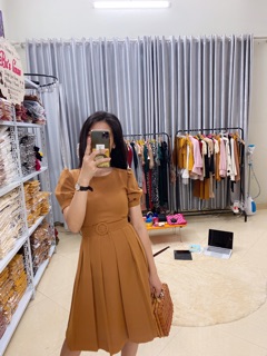 Váy xoè kèm đai thắt( ảnh thật)