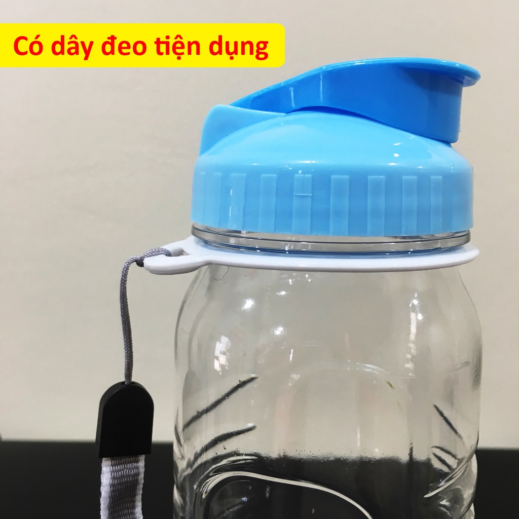 Bình Đựng Nước Nhựa Thể Thao Trong Suốt 900ml Có Dây Đeo An Toàn Trong Suốt