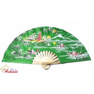 Quạt lụa cảnh làng quê Việt Nam (Dài 27 cm)