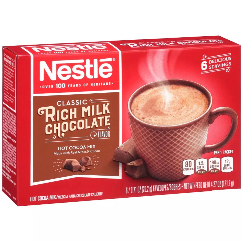 [SenXanh Emart] Bột cacao sữa Nestlé® Hot Cocoa Mix® hộp giấy 6x20,2g  - nhập khẩu Mỹ