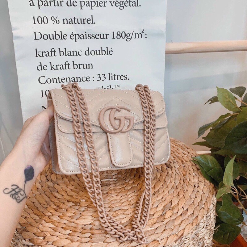 Túi xách nữ khóa GG trần chỉ bóng da mềm  DC.Fashion