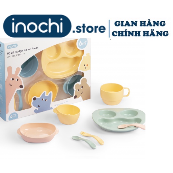 Bộ đồ ăn dặm trẻ em Amori, ( Combo ăn dăm cho bé : Thìa, Nĩa, Bát, Đĩa, Khay, Cốc) dành cho bé từ 6 - 12 tháng tuổi