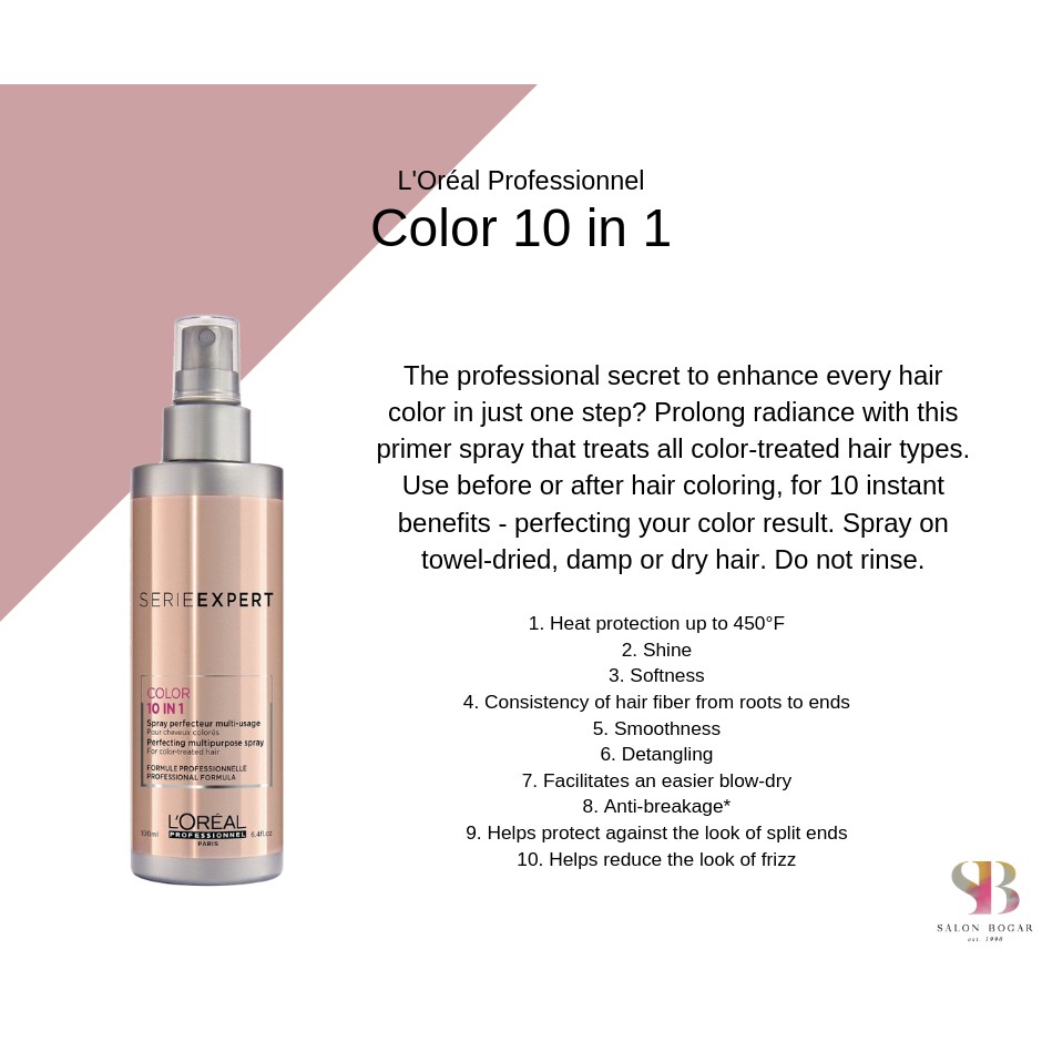 [Dành cho tóc nhuộm] Xịt dưỡng Loreal khóa màu nhuộm Serie Expert Color 10 in 1 Perfecting Multipurpose Spay 190ml