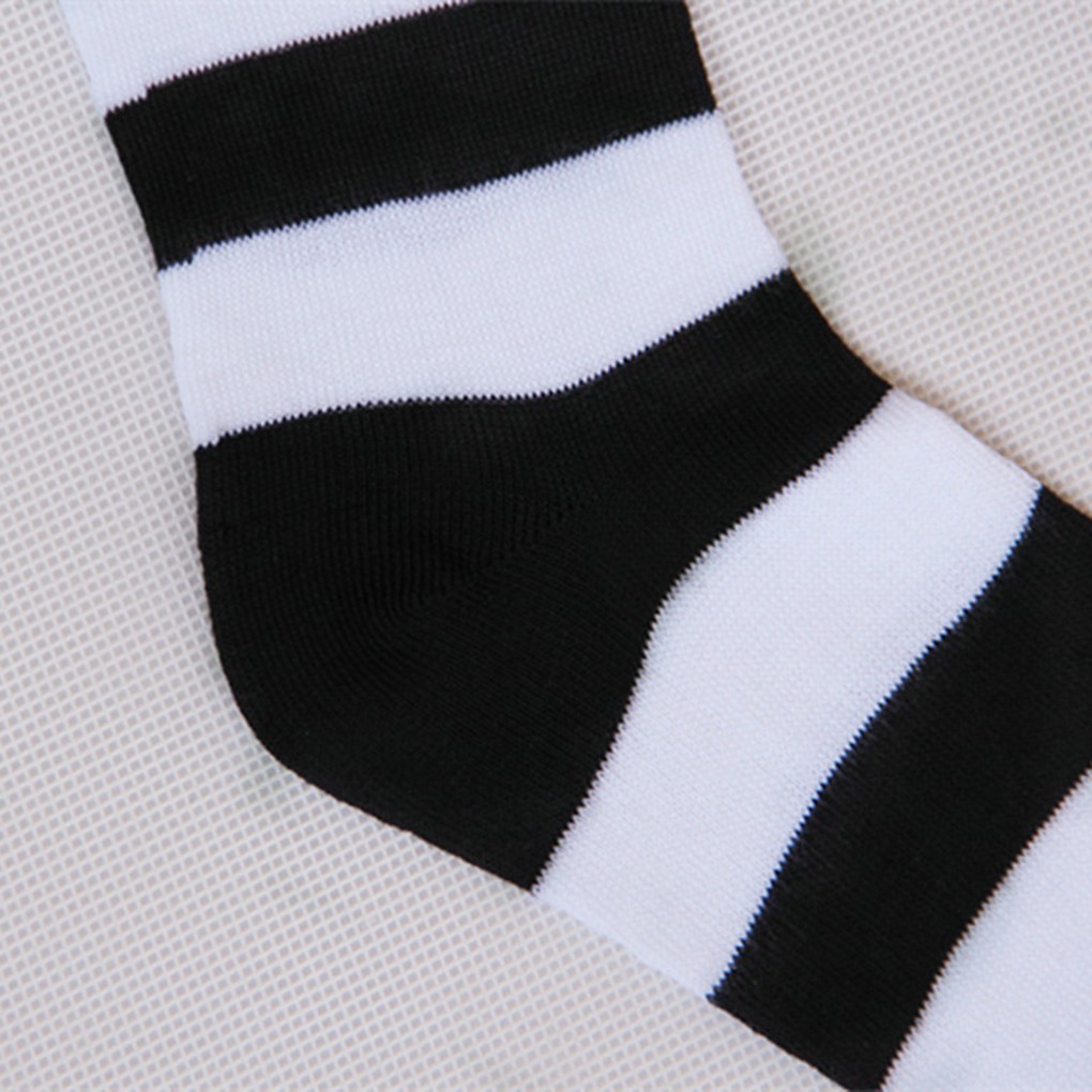 Vớ dài qua đầu gối sọc ngang trắng đen vải cotton