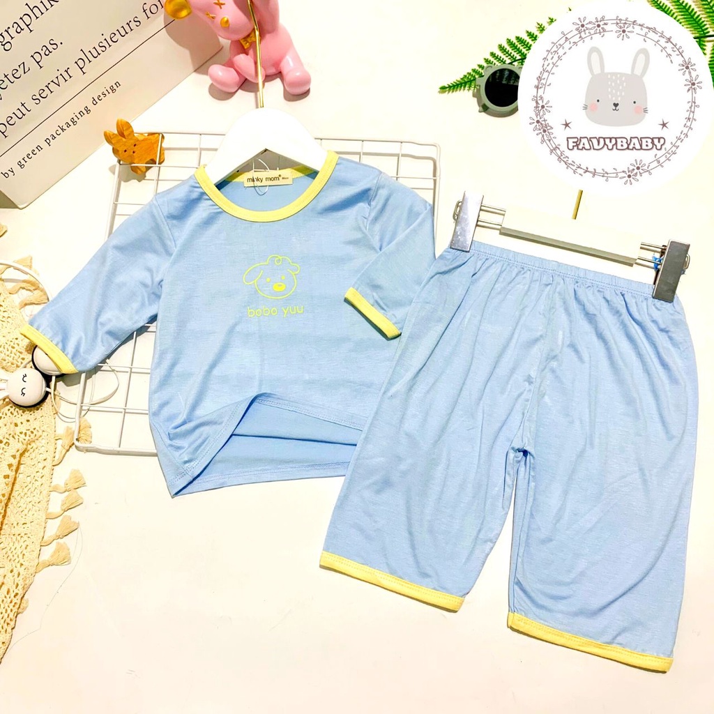 Bộ Tay Lửng Quần Lửng MINKY MOM Chính Hãng Bé Trai Bé Gái Thun Lạnh Đơn Sắc Hoạ Tiết Baby Bé 0 1 2 3 4 5 Tuổi - Favybaby