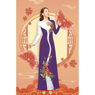 ÁO DÀI TRUYỀN THỐNG IN HAI MÀU CAO CẤP - KHÔNG KÈM QUẦN