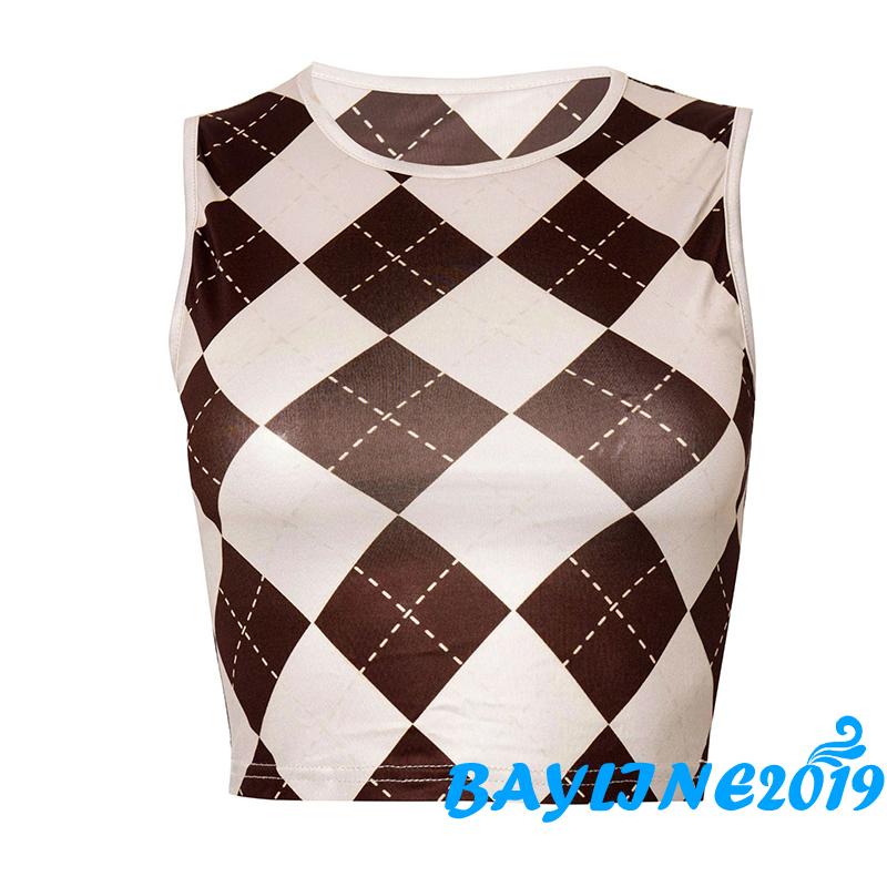 Áo croptop sát nách cổ tròn in họa tiết thời trang cho nữ