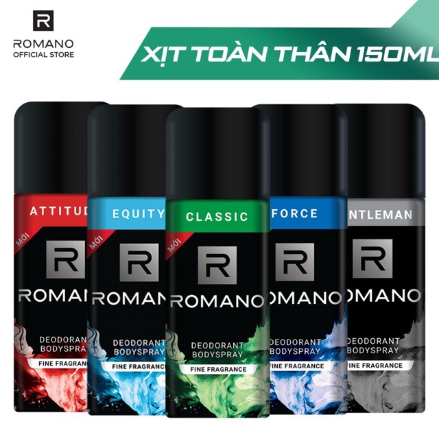 Xịt Khử Mùi Toàn Thân Romano 150ml Có 3 mầu