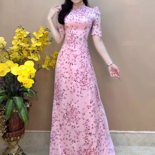 Bộ áo dài voan ép tay bồng 4 tà