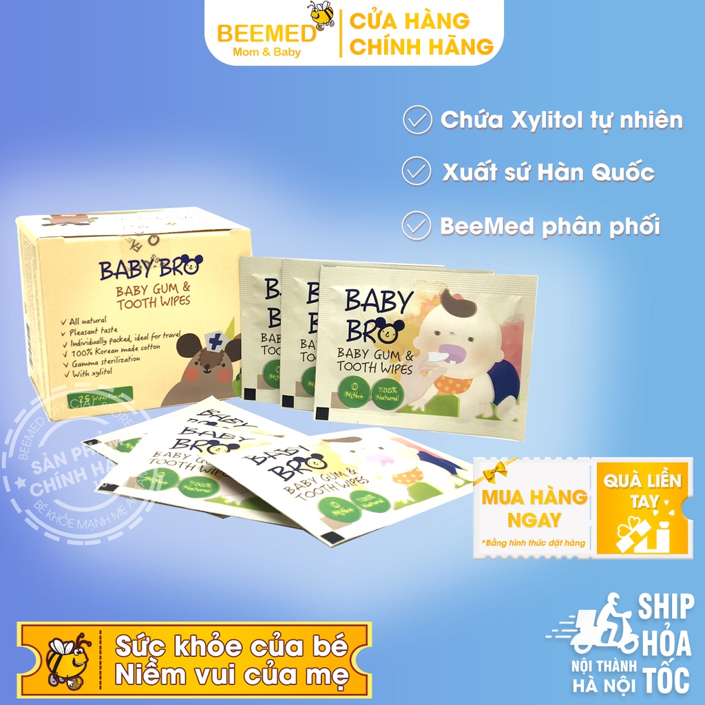 Gạc rơ lưỡi Baby Bro - Nhập khẩu Hàn Quốc - Baby Pro vệ sinh răng miệng cho bé - Khăn lau răng miệng Babybro