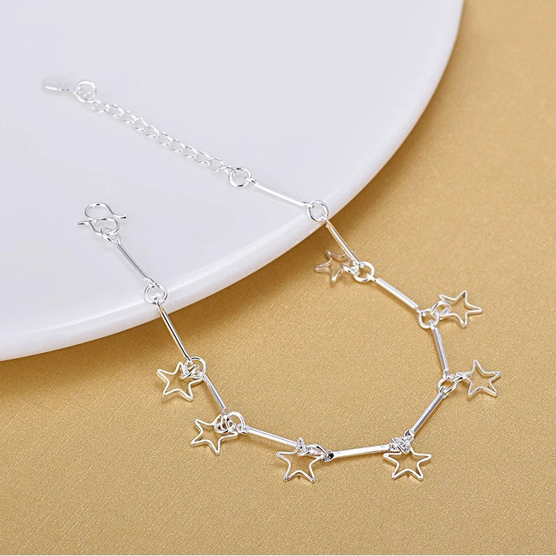 Vòng đeo tay mạ bạc mặt hình ngôi sao phong cách thời trang Hàn Quốc