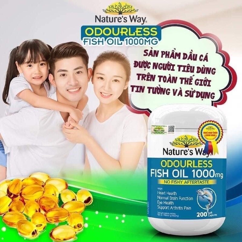 Dầu cá thiên nhiên cho cả gia đình Nature’s Way Fish Oil 1000mg An Toàn Cho Mẹ Bầu Và Thai Nhi