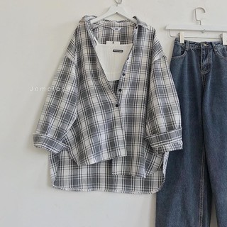  Áo sơ mi caro xẻ tà - 1507    Jem Closet   