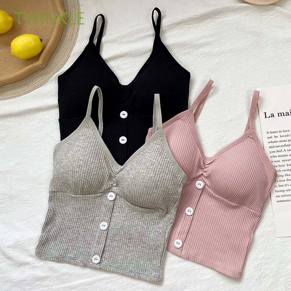 Áo 2 dây gài nút có mút lót nâng ngực cổ chữ V phong cách Hàn Quốc quyến rũ cho nữ