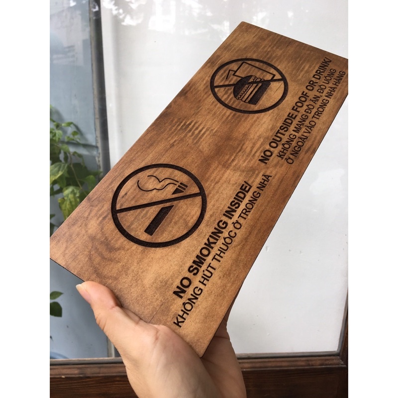 HCM | Bảng gỗ thông báo cấm hút thuốc / không mang đồ ăn ngoài vào nhà hàng LUXI DECOR HCM