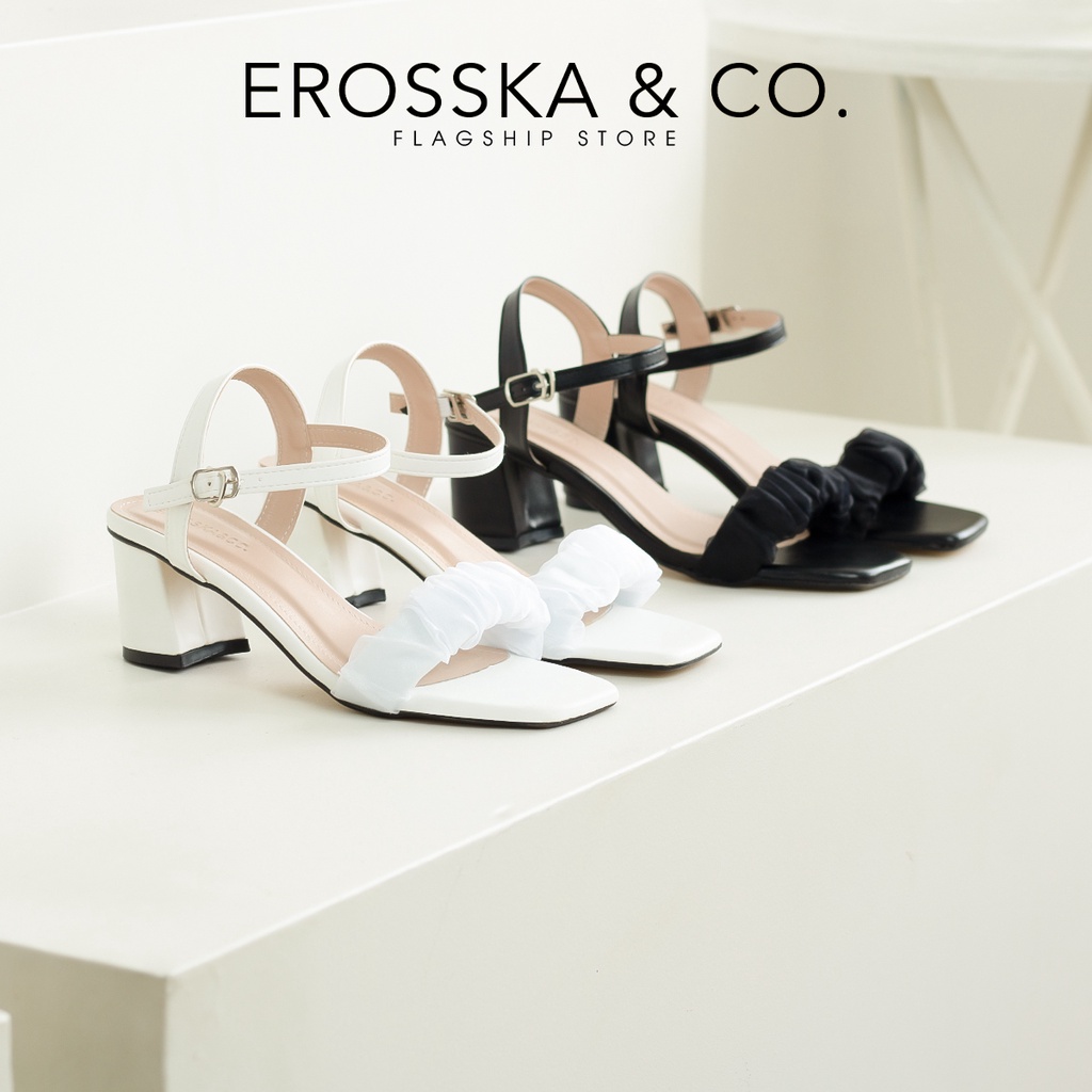 Erosska - Giày sandal cao gót quai nhún sang trọng cao 5cm màu đen - EB047