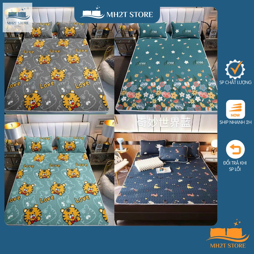 Chiếu Điều Hòa Cao Su Non 3D Tencel MH2T STORE Chiếu Cao Su Non Tặng Kèm 2 Vỏ Gối Cùng Màu MH2T STOR