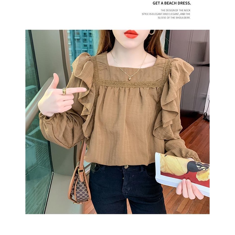 Áo Sơ Mi Chiffon Tay Dài Cổ Vuông Dáng Rộng Phong Cách Thời Trang Hàn Quốc Dành Cho Nữ