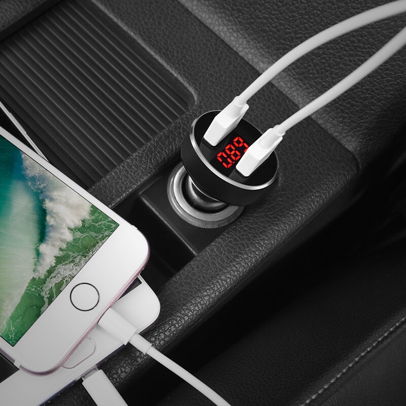 Tẩu sạc xe hơi Hoco. Z26 2 cổng USB PD có màn hình kỹ thuật số cho Huawei/ Samsung