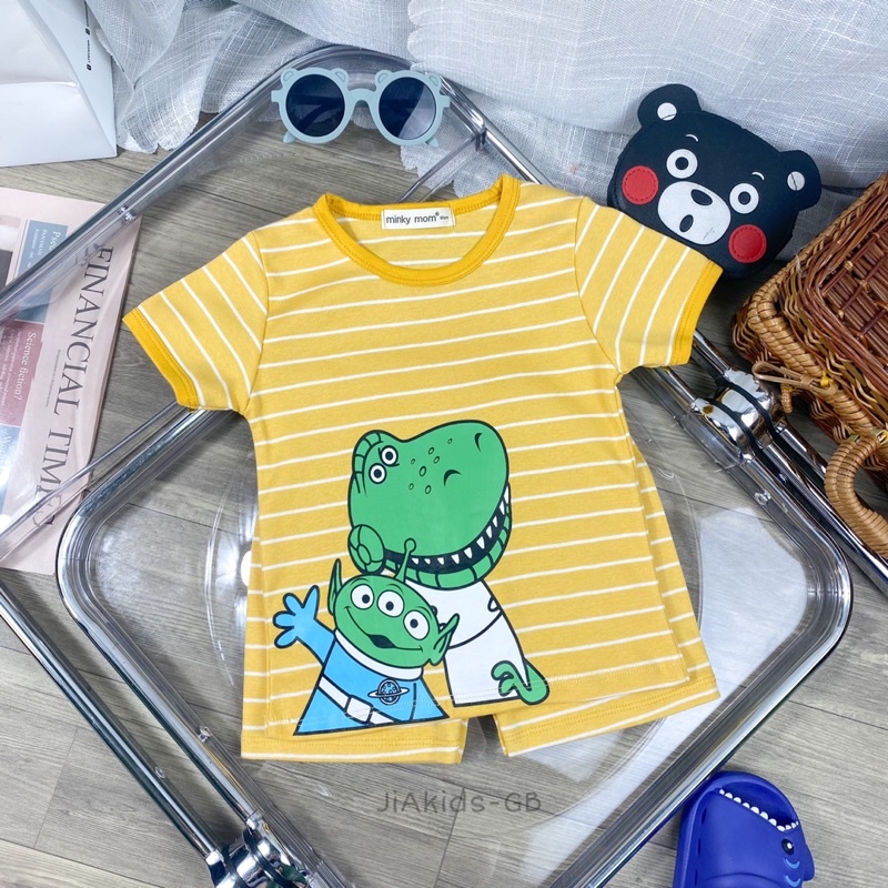 TNin92 Bộ Ngắn Tay Cotton Hàn Sọc In Hoạt Hình Cho Trẻ Từ 8kg đến 19kg