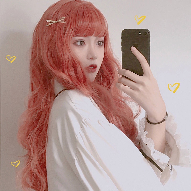 Tóc Giả Dài Xoăn Màu Đỏ Rượu Vang Phong Cách Lolita